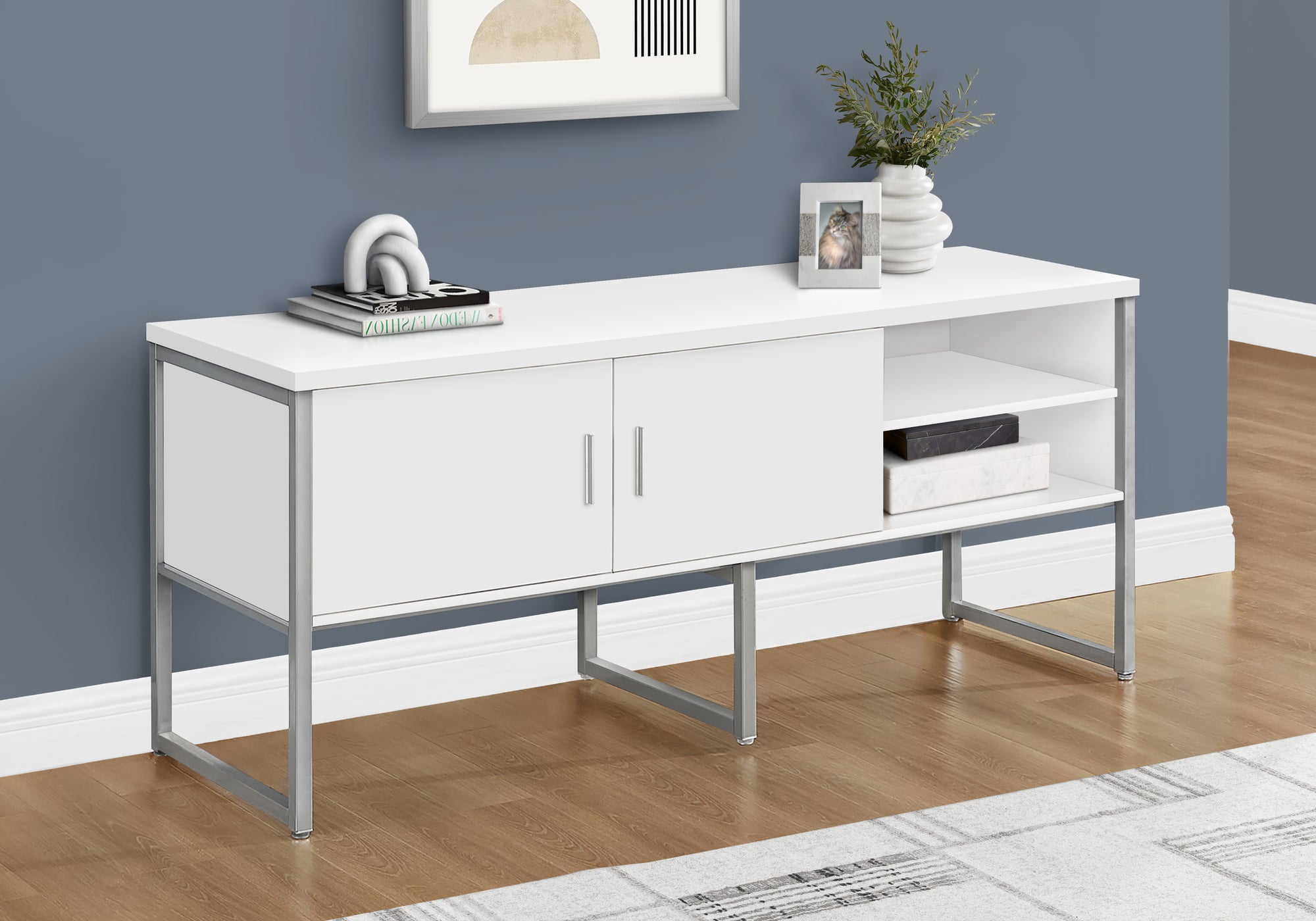 OFFICE CREDENZA - 72""L WHITE / SILVER COMMERCIAL GRADE