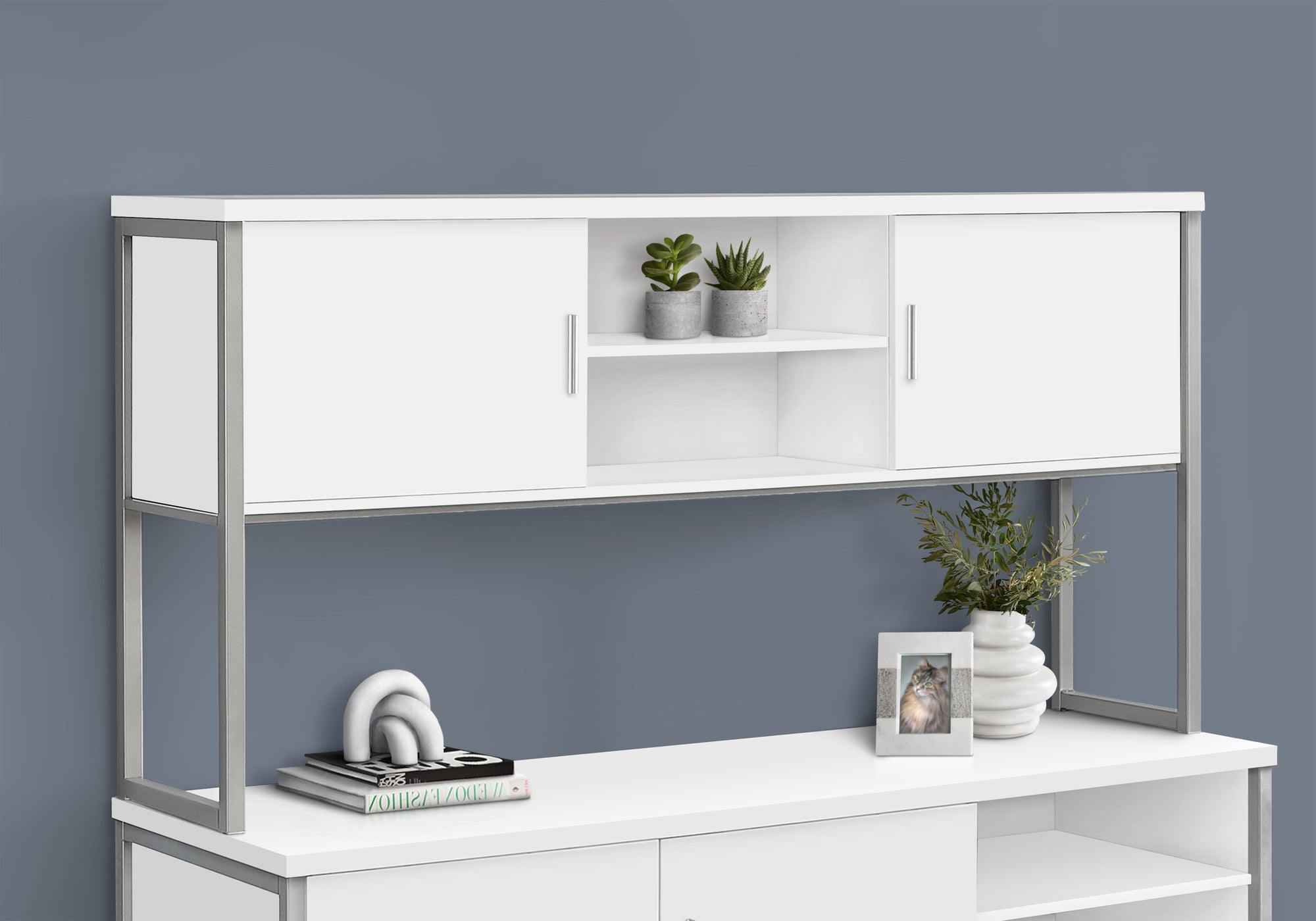 OFFICE HUTCH - 72""L WHITE / SILVER COMMERCIAL GRADE