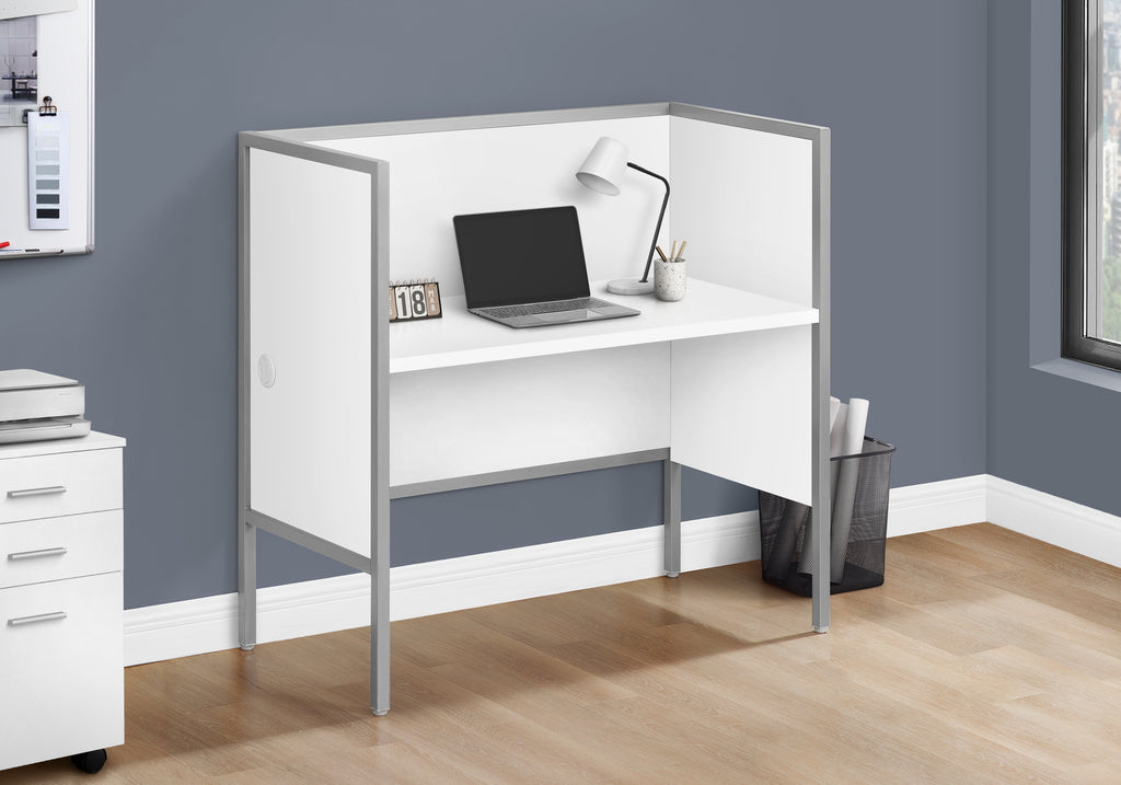 OFFICE CUBICLE - 48""L WHITE/ SILVER COMMERCIAL GRADE DESK