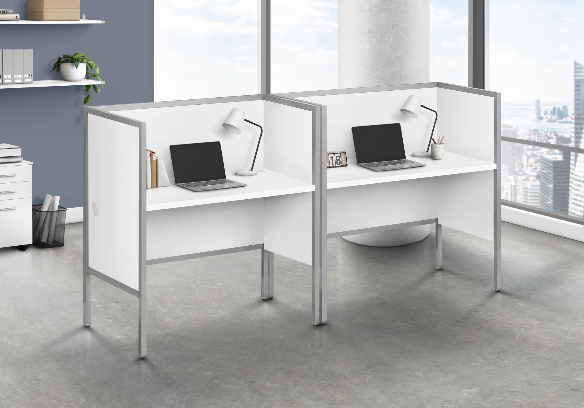 OFFICE CUBICLE - 48""L WHITE/ SILVER COMMERCIAL GRADE DESK