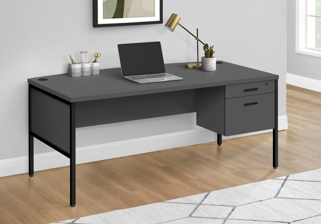 COMPUTER DESK - 72""L GREY / BLACK COMMERCIAL GRADE