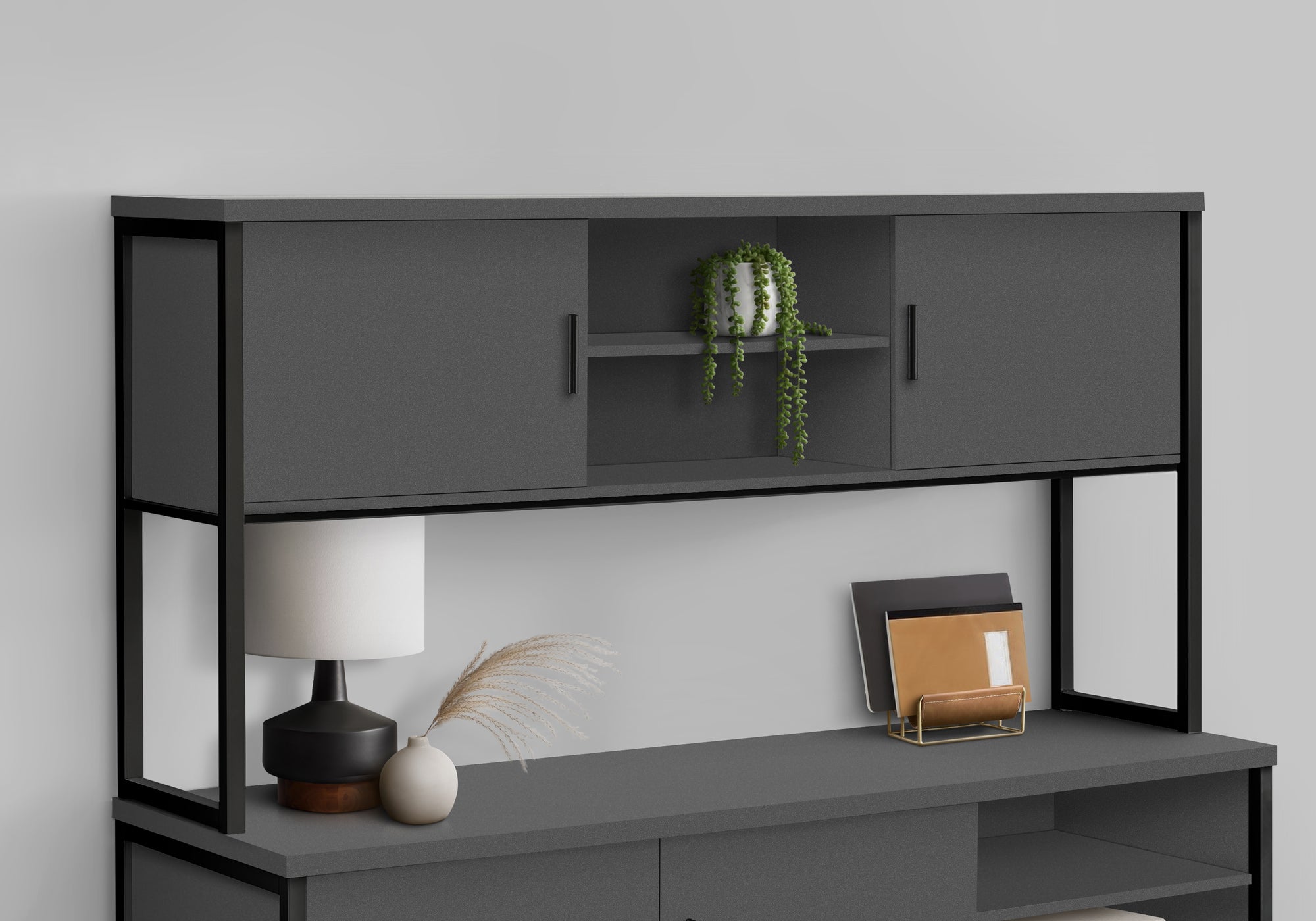 OFFICE HUTCH - 72""L GREY / BLACK COMMERCIAL GRADE