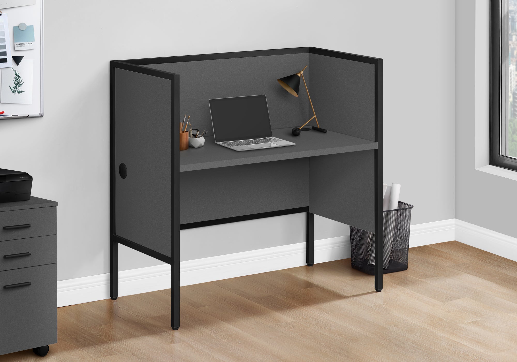 OFFICE CUBICLE - 48""L GREY/ BLACK COMMERCIAL GRADE DESK