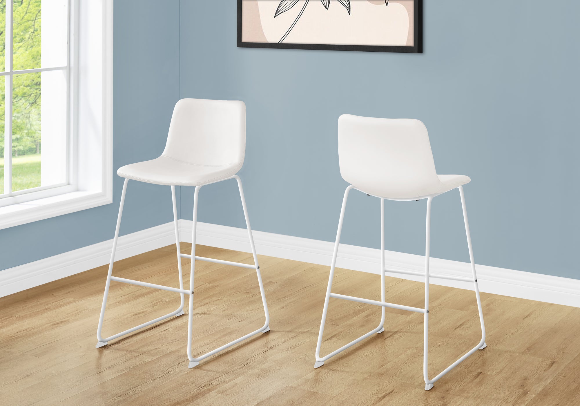 BARSTOOL - 40""H / WHITE LEATHER-LOOK / WHITE METAL
