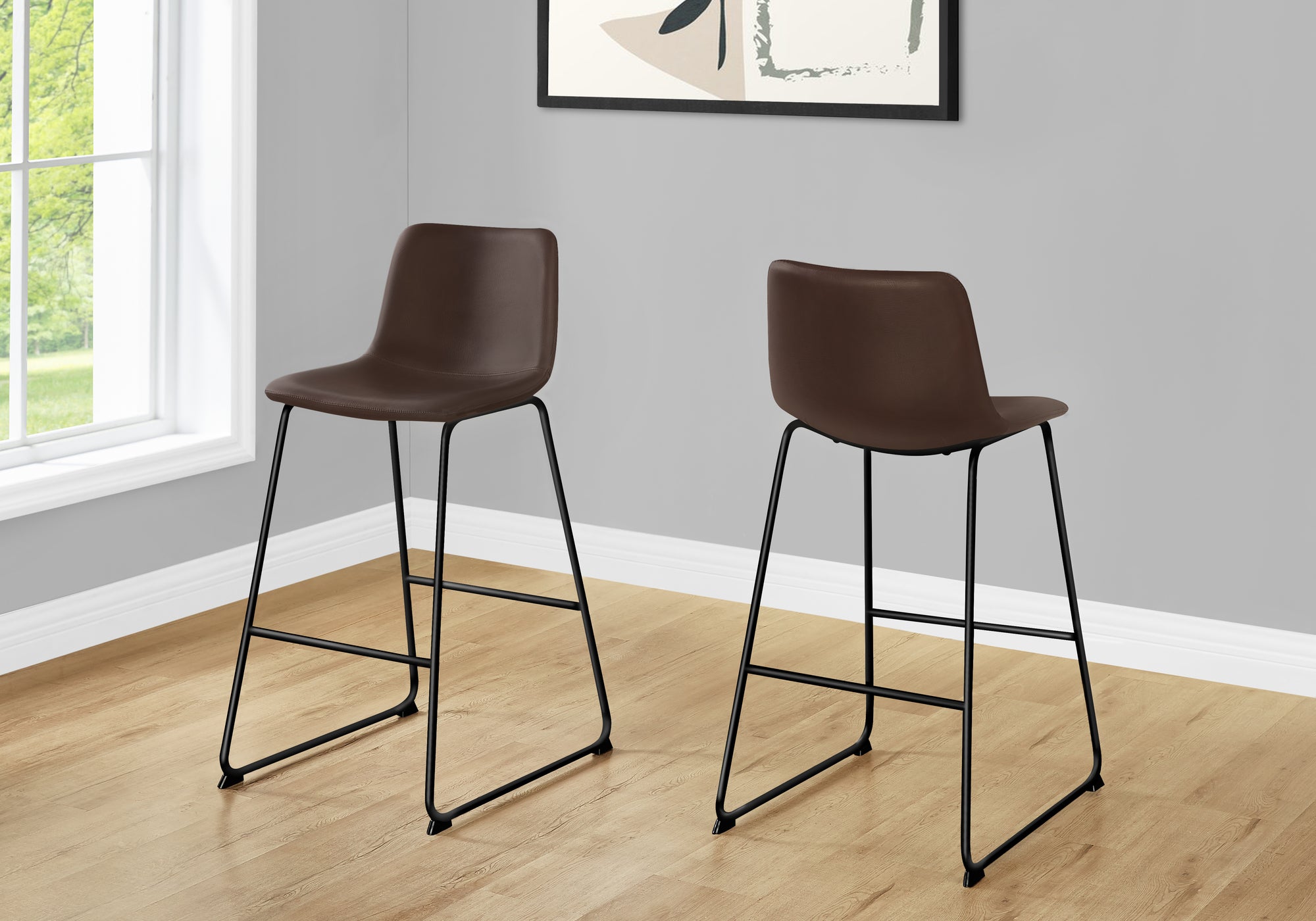 BARSTOOL - 40""H / BROWN LEATHER-LOOK / BLACK METAL