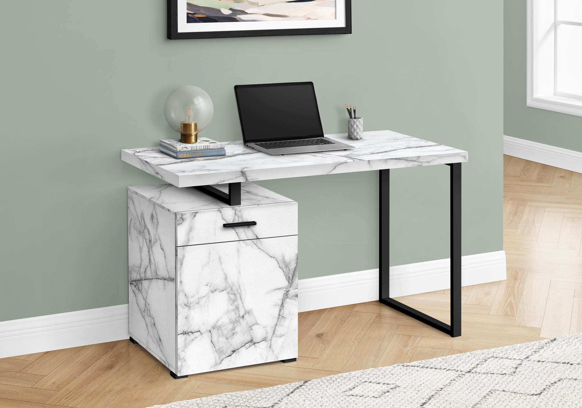 COMPUTER DESK - 48""L / WHITE MARBLE LEFT OR RIGHT FACING