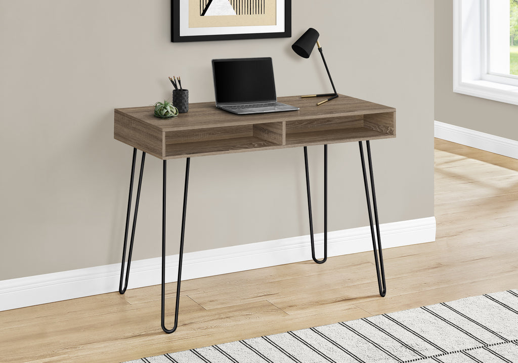 COMPUTER DESK - 40""L / DARK TAUPE / BLACK METAL
