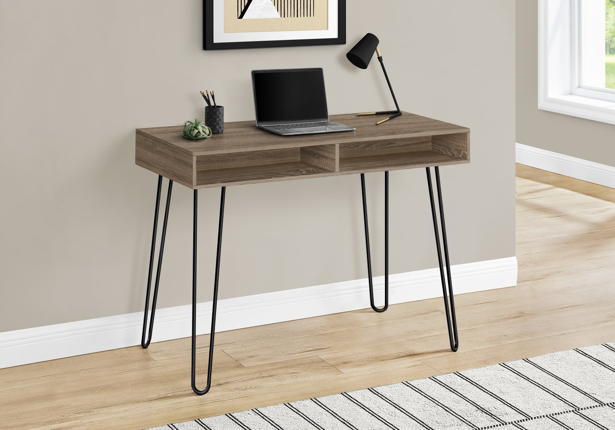 COMPUTER DESK - 40""L / DARK TAUPE / BLACK METAL