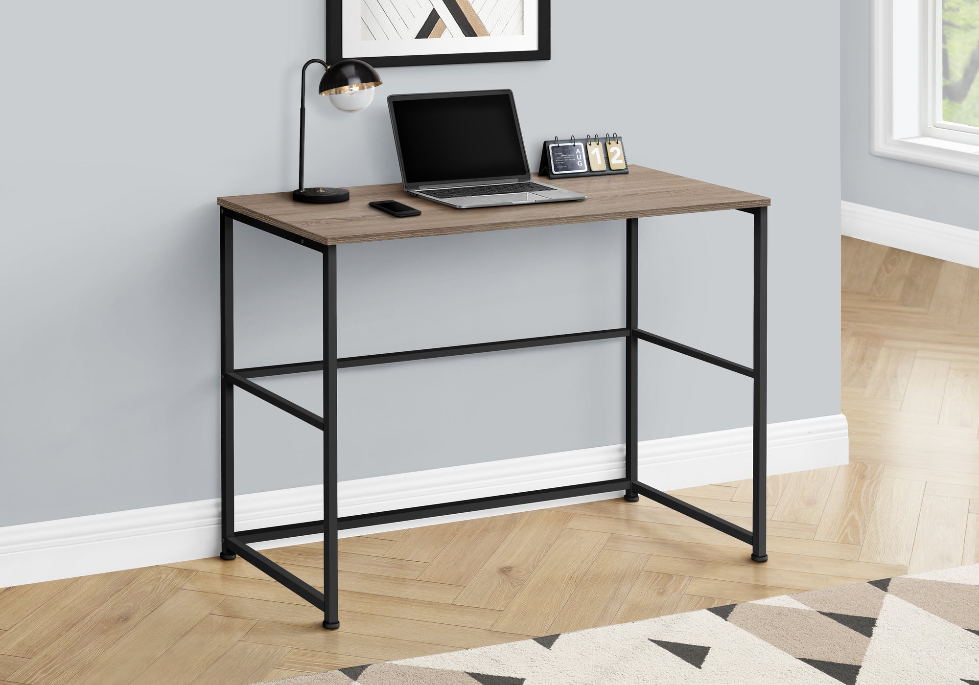 COMPUTER DESK - 40""L / DARK TAUPE / BLACK METAL