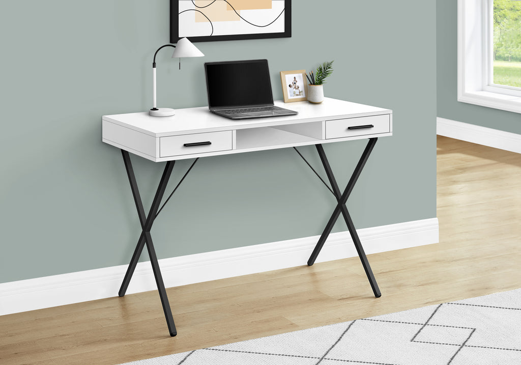 COMPUTER DESK - 42""L / WHITE / BLACK METAL