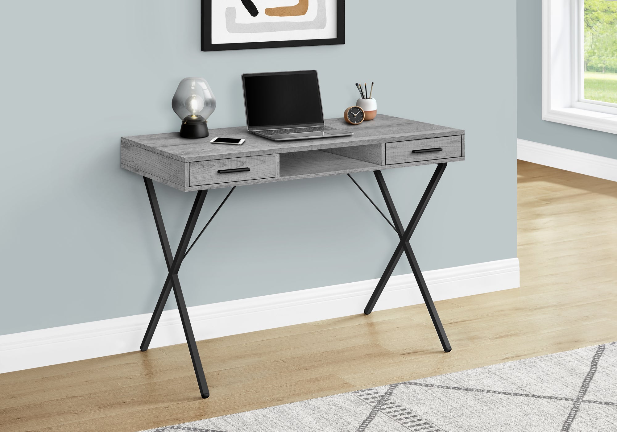 COMPUTER DESK - 42""L / GREY / BLACK METAL