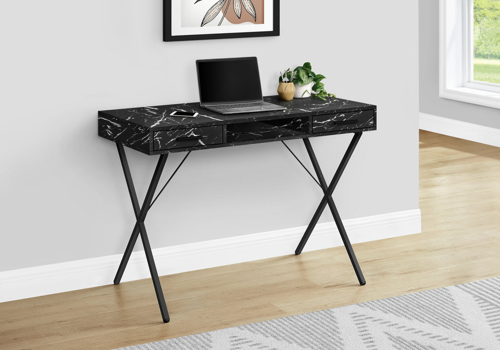 COMPUTER DESK - 42""L / BLACK MARBLE / BLACK METAL