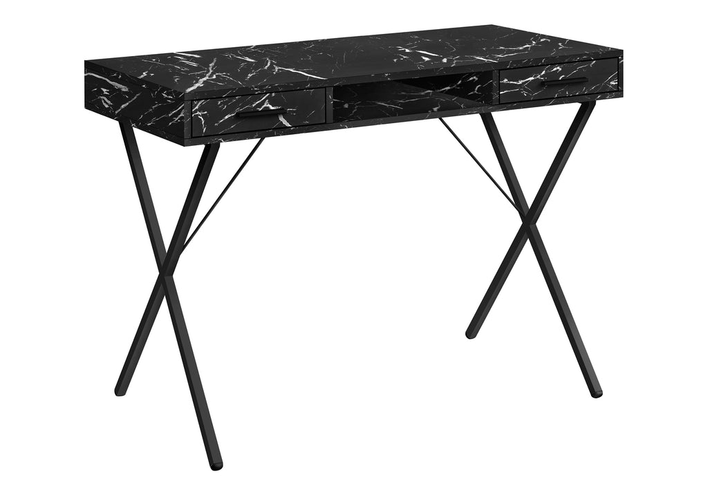 COMPUTER DESK - 42""L / BLACK MARBLE / BLACK METAL