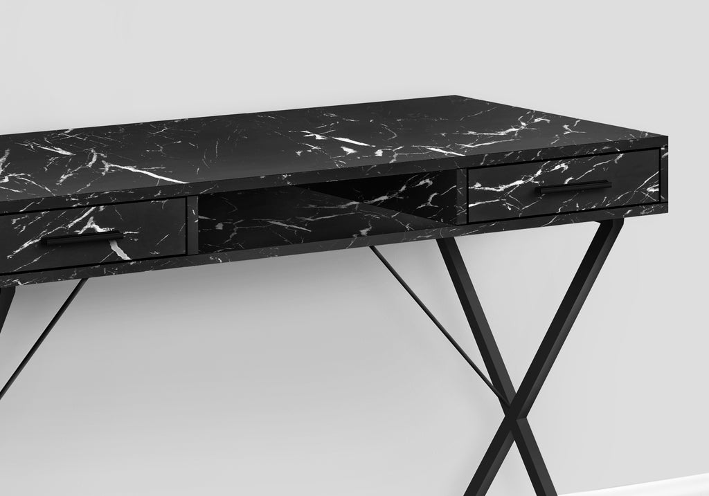 COMPUTER DESK - 42""L / BLACK MARBLE / BLACK METAL