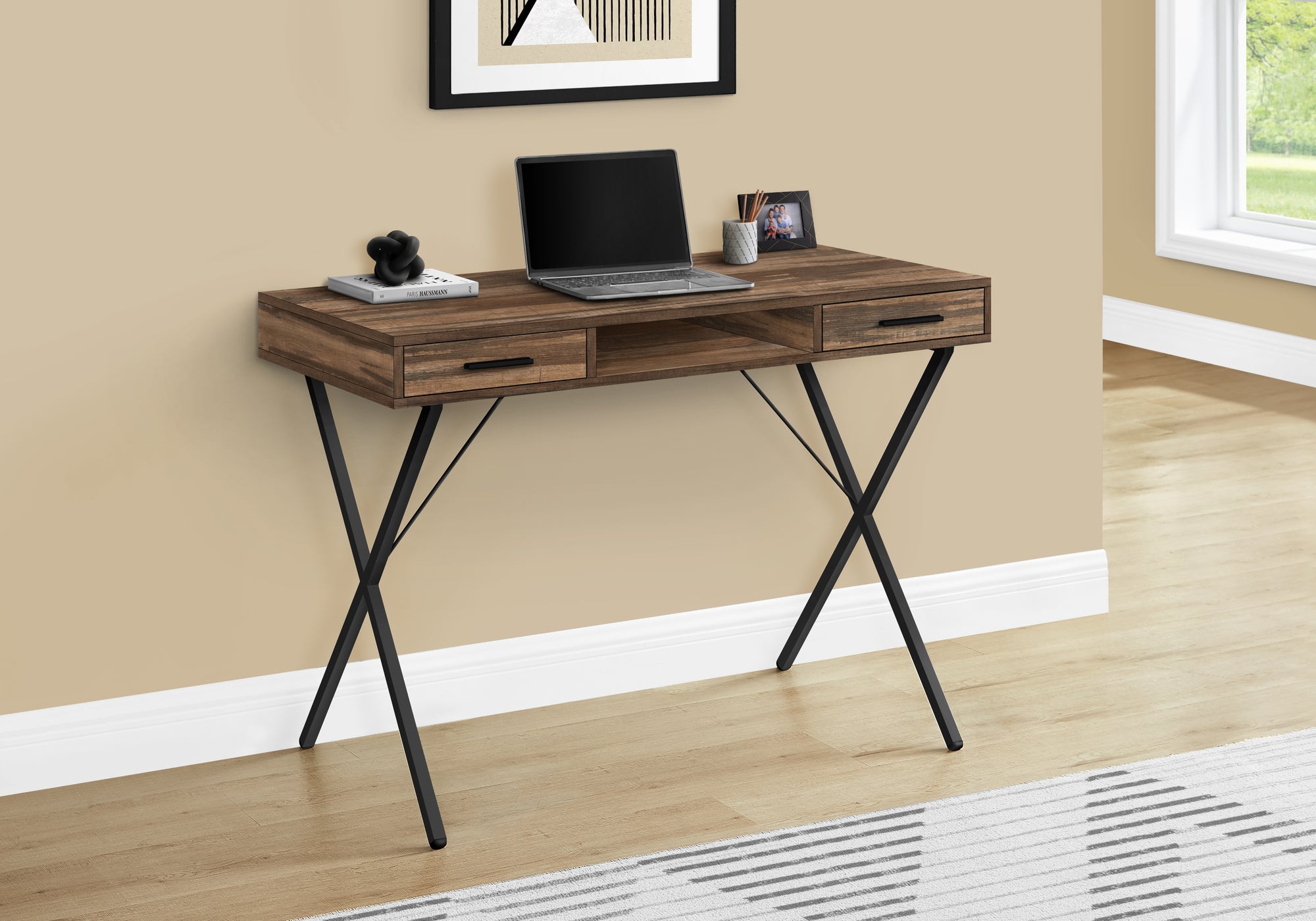 COMPUTER DESK - 42""L / BROWN RECLAIMED WOOD / BLACK METAL