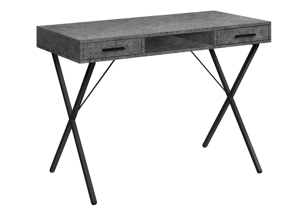 COMPUTER DESK - 42""L / GREY STONE-LOOK / BLACK METAL