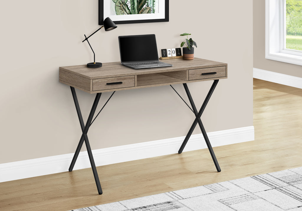 COMPUTER DESK - 42""L / DARK TAUPE / BLACK METAL