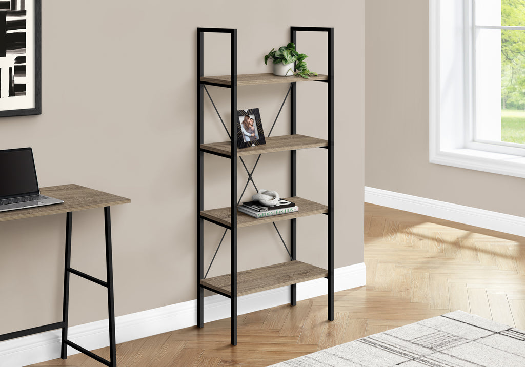 BOOKCASE - 48""H / DARK TAUPE / BLACK METAL