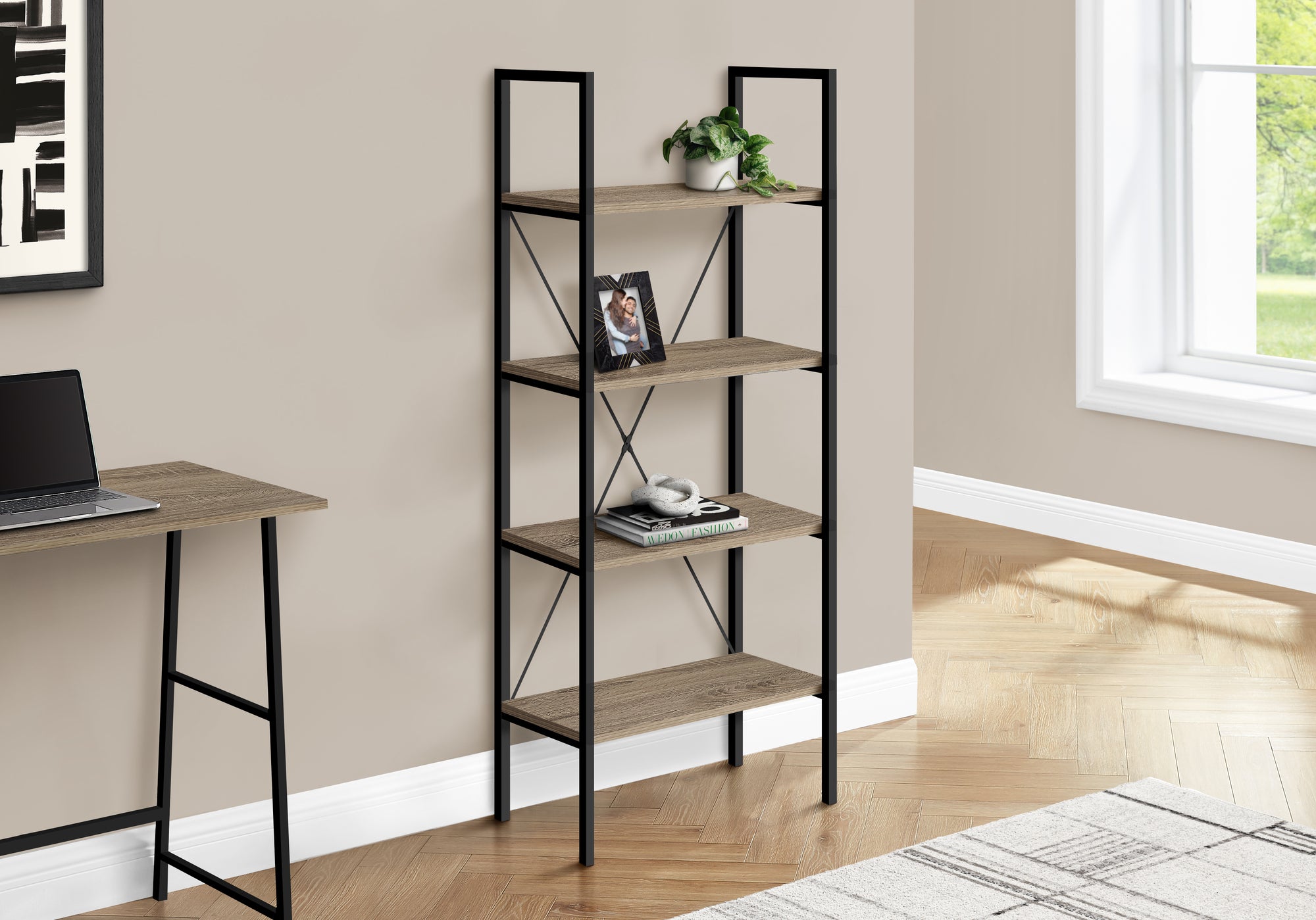 BOOKCASE - 48""H / DARK TAUPE / BLACK METAL