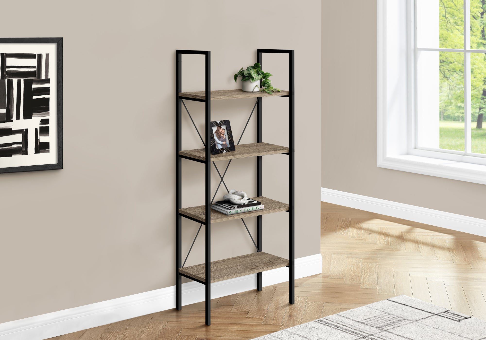 BOOKCASE - 48""H / DARK TAUPE / BLACK METAL