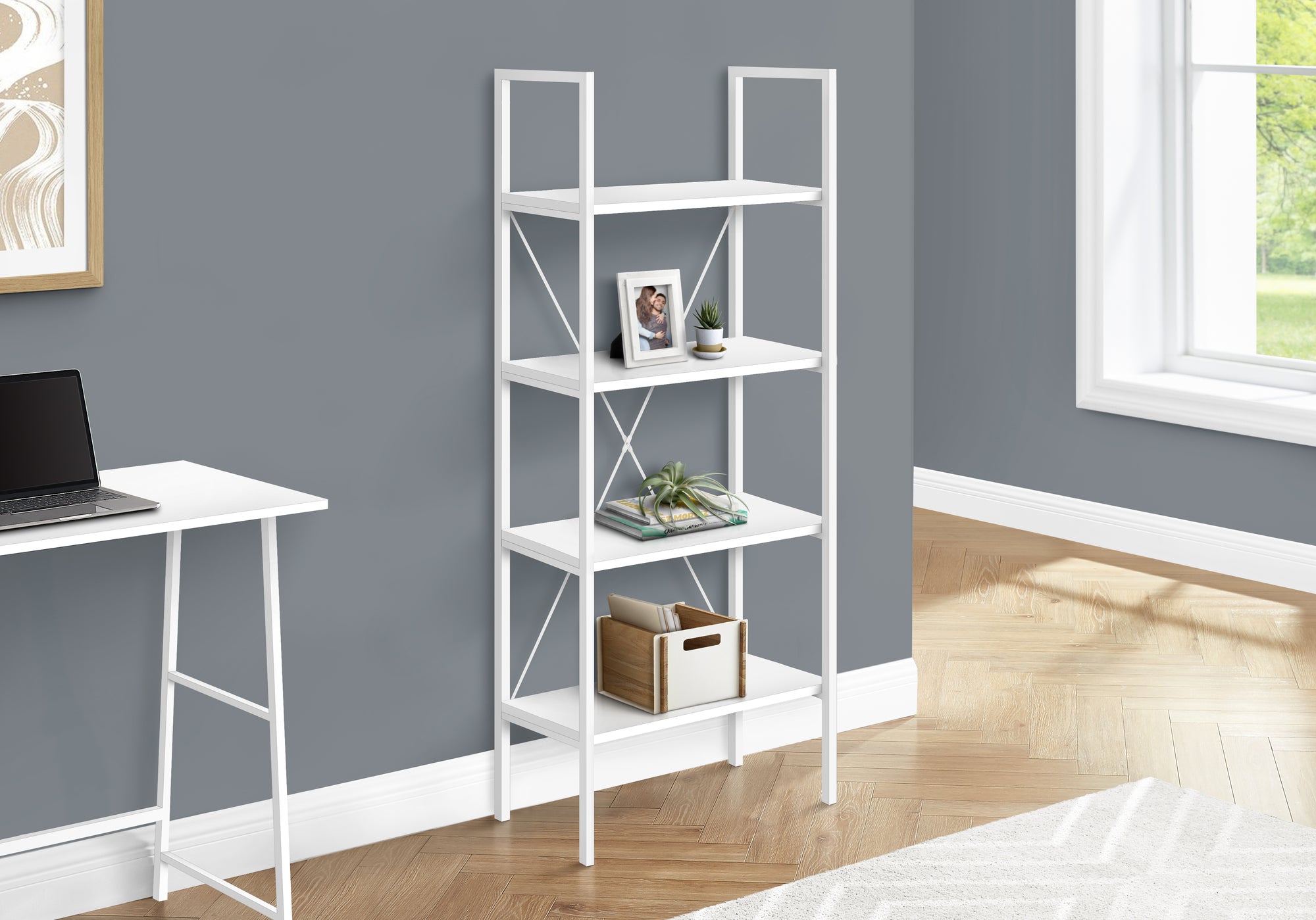 BOOKCASE - 48""H / WHITE / WHITE METAL