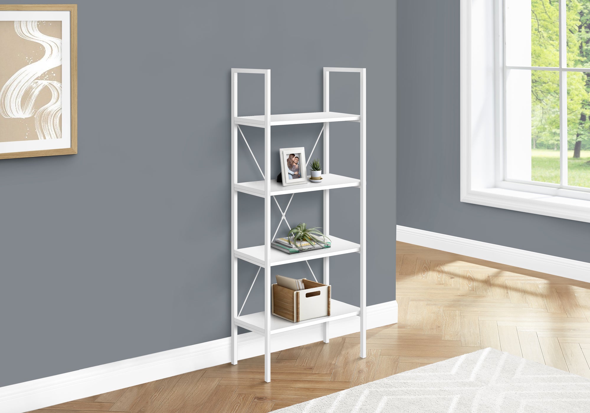 BOOKCASE - 48""H / WHITE / WHITE METAL