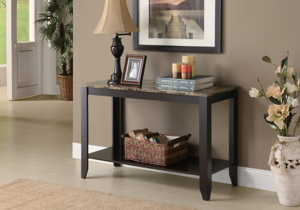 ACCENT TABLE - 44""L / ESPRESSO MARBLE TOP