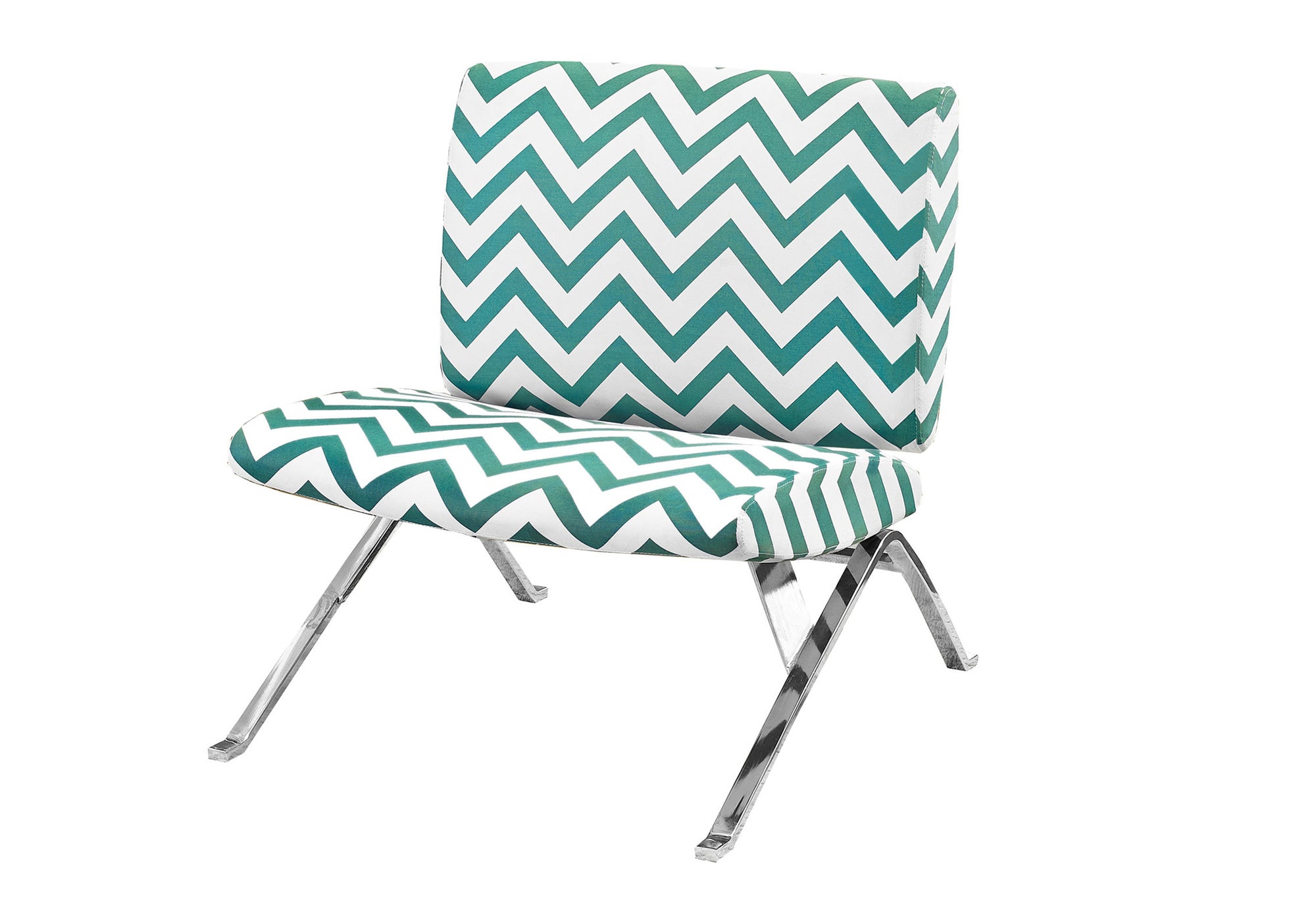 ACCENT CHAIR - TEAL "" CHEVRON "" FABRIC / CHROME METAL