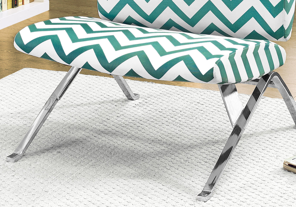 ACCENT CHAIR - TEAL "" CHEVRON "" FABRIC / CHROME METAL