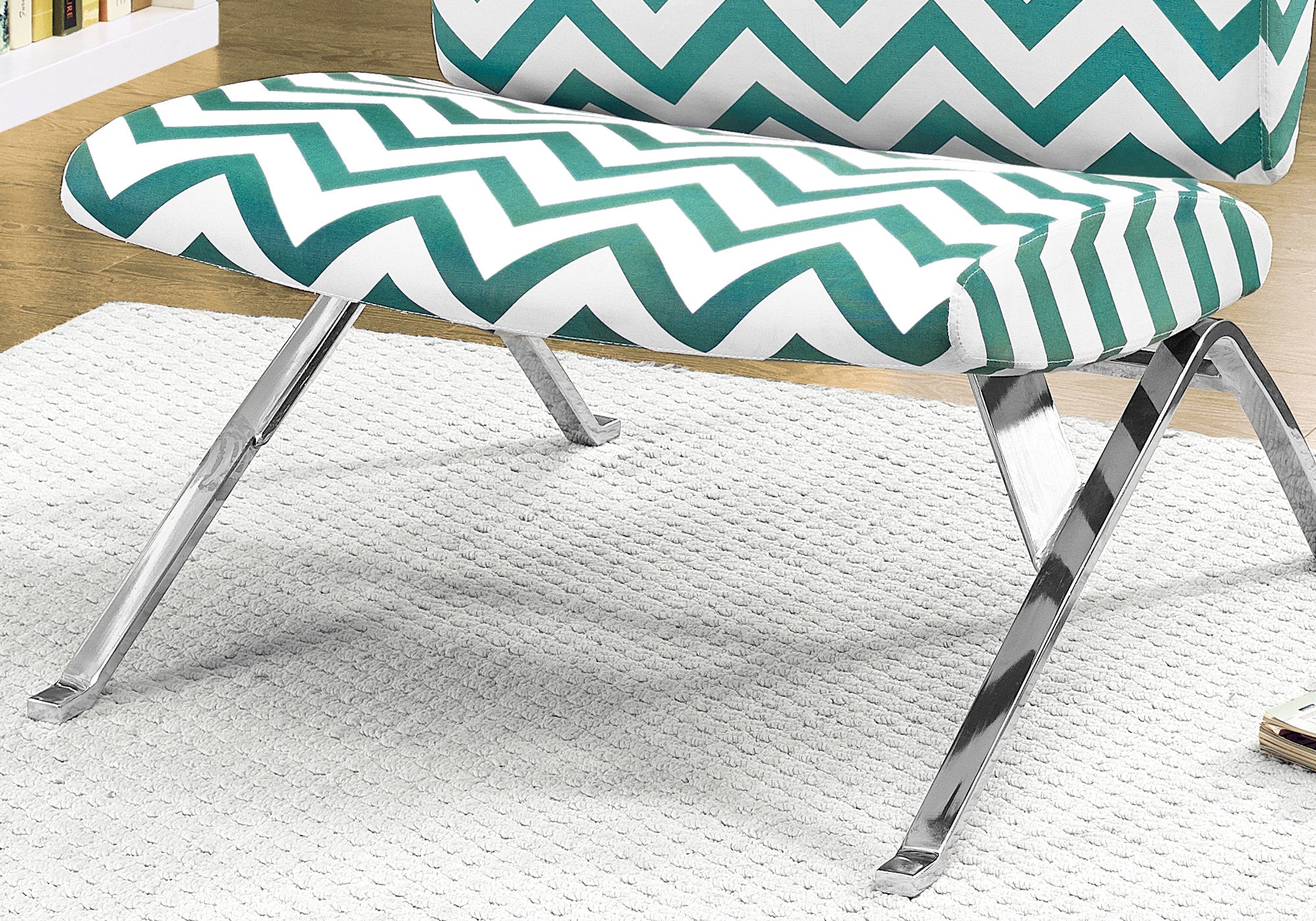 ACCENT CHAIR - TEAL "" CHEVRON "" FABRIC / CHROME METAL