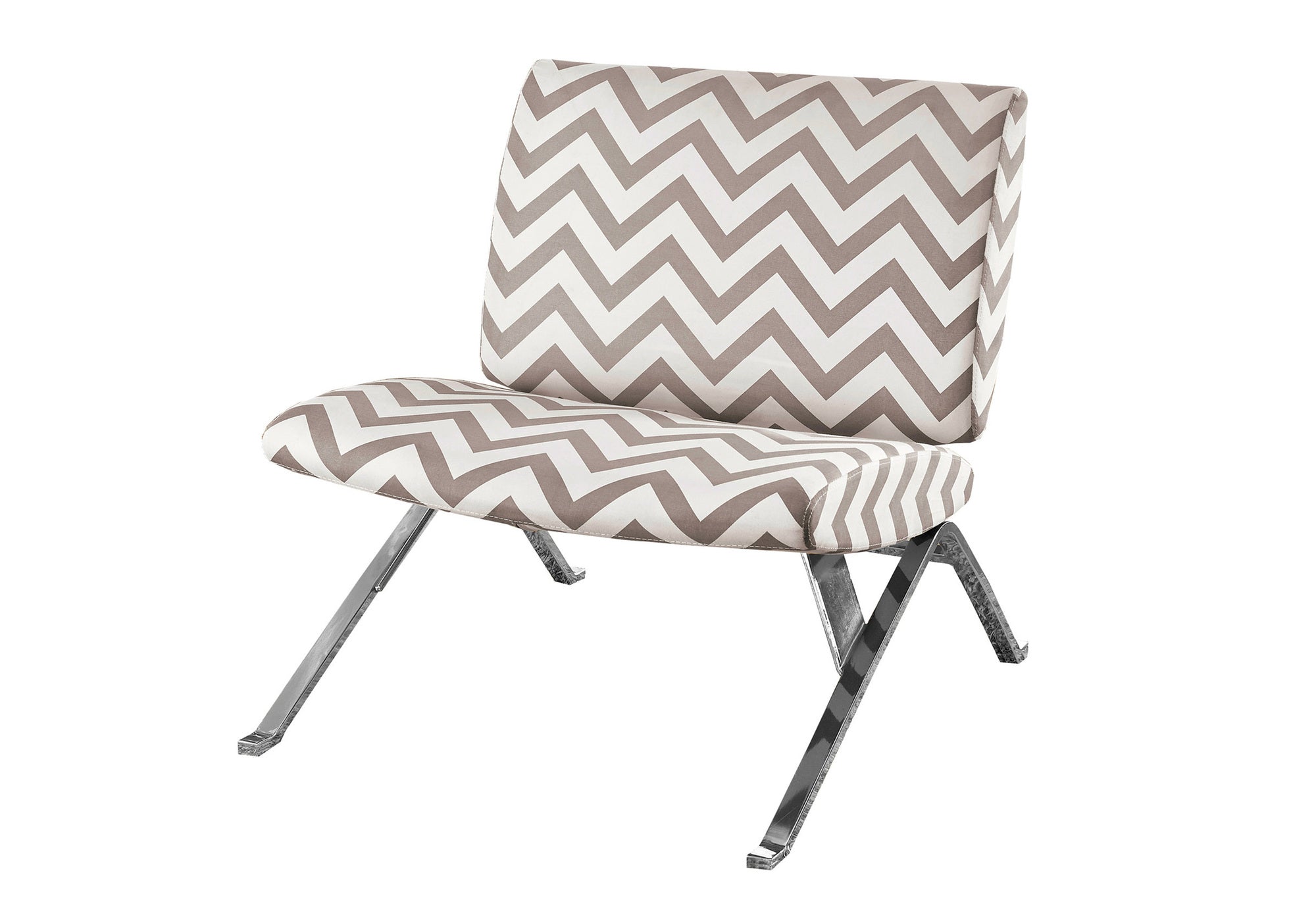 ACCENT CHAIR - DARK TAUPE "" CHEVRON "" WITH CHROME METAL