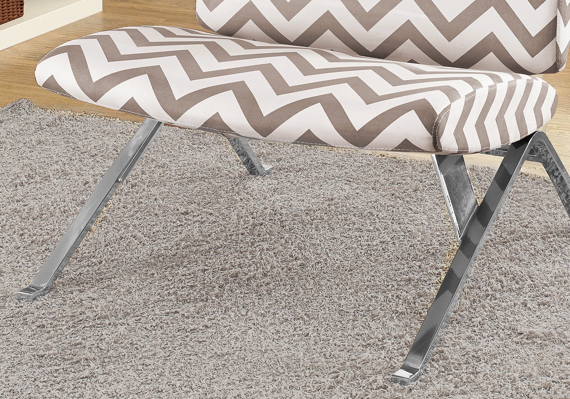 ACCENT CHAIR - DARK TAUPE "" CHEVRON "" WITH CHROME METAL