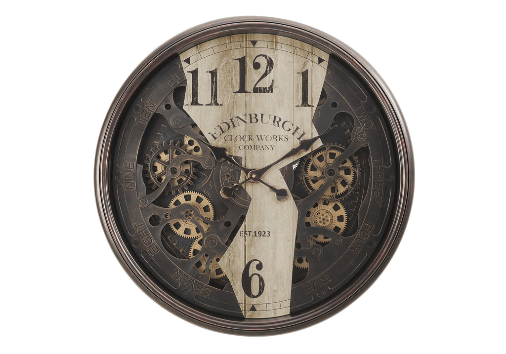 CLOCKS - 30""DIA / GEAR MECHANISM WALL CLOCK / BROWN