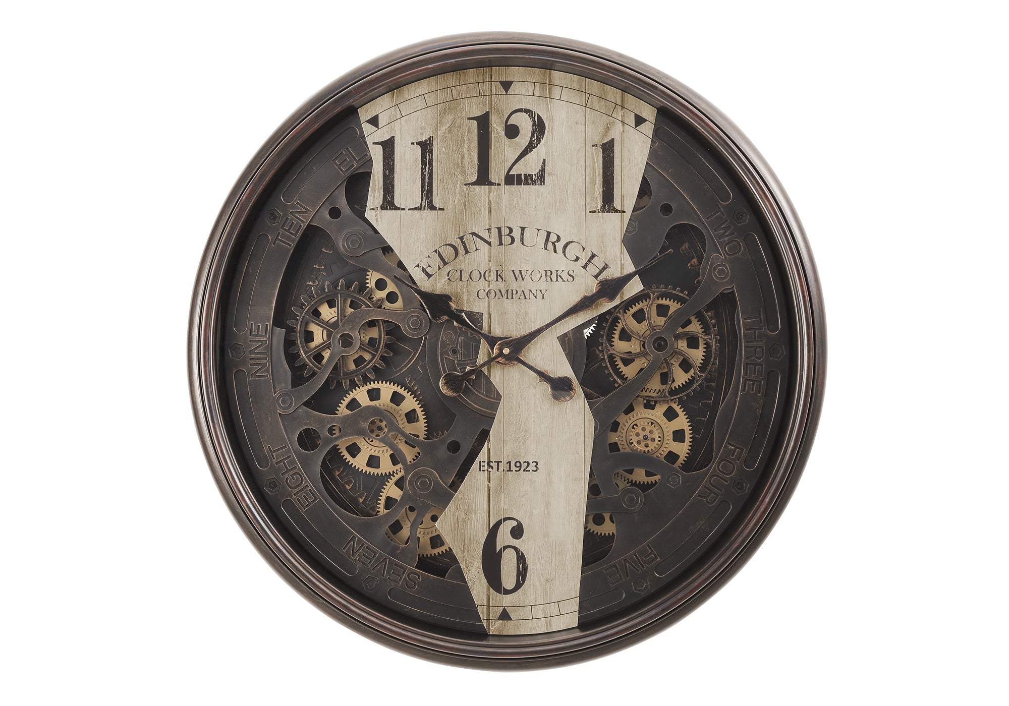 CLOCKS - 30""DIA / GEAR MECHANISM WALL CLOCK / BROWN