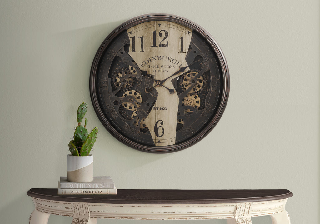 CLOCKS - 30""DIA / GEAR MECHANISM WALL CLOCK / BROWN