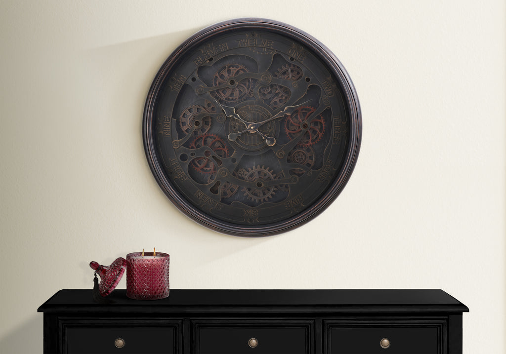 CLOCKS - 30""DIA / GEAR MECHANISM WALL CLOCK / BLACK