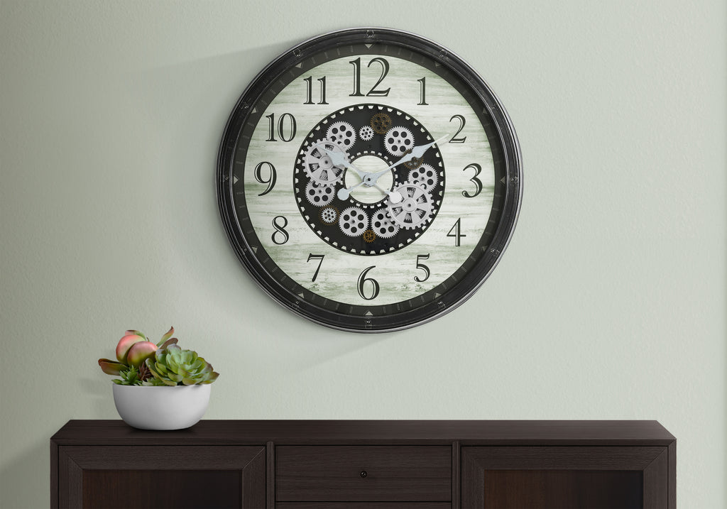 CLOCKS - 30""DIA / GEAR MECHANISM WALL CLOCK / BROWN