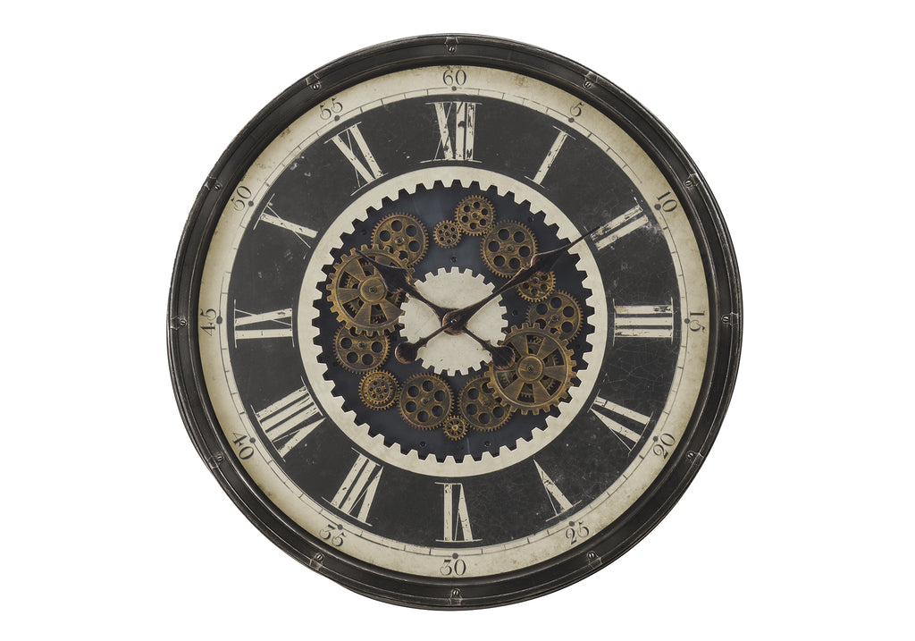 CLOCKS - 30""DIA / GEAR MECHANISM WALL CLOCK / BROWN