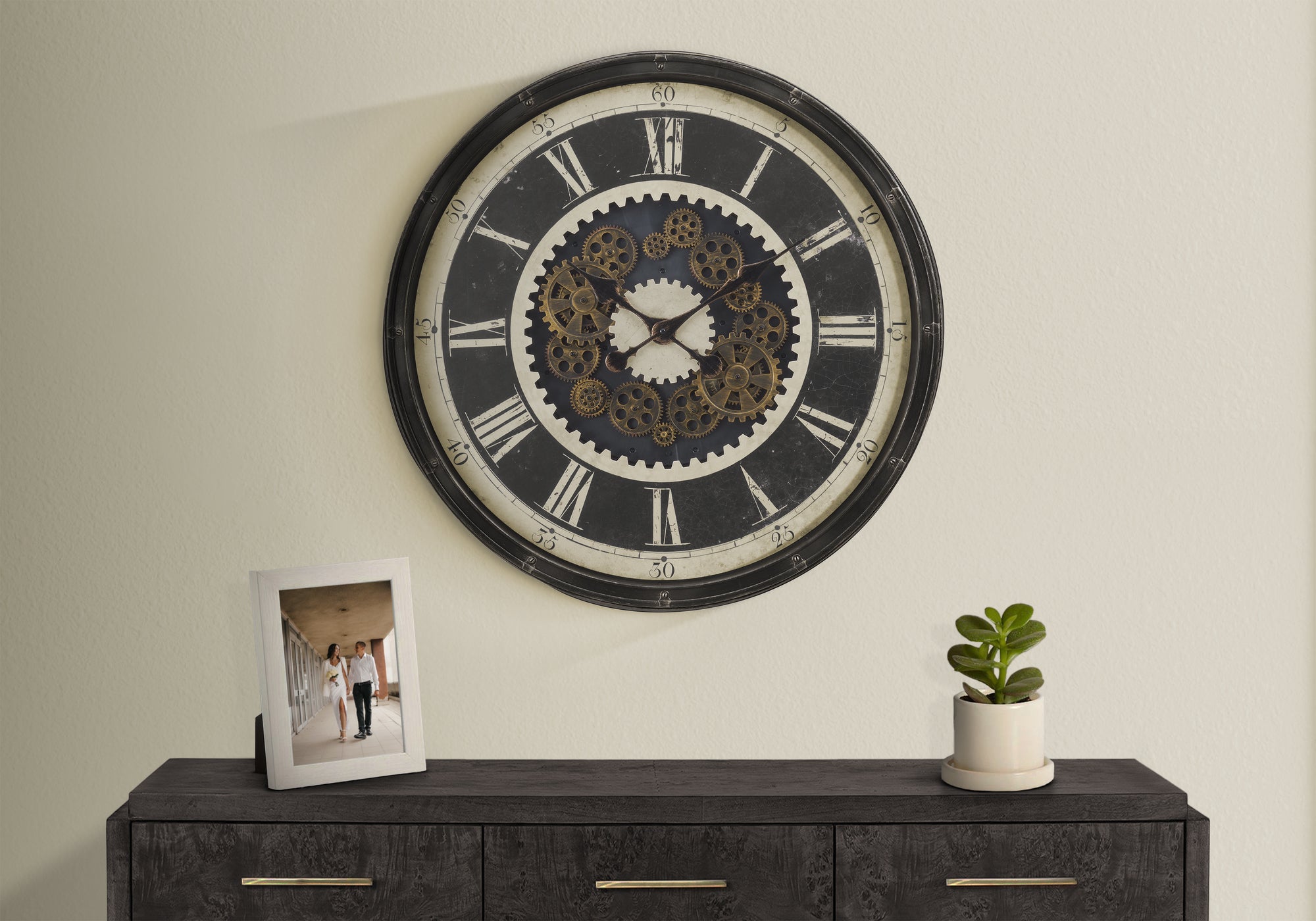 CLOCKS - 30""DIA / GEAR MECHANISM WALL CLOCK / BROWN