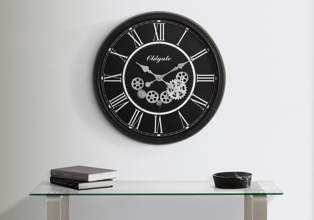 CLOCKS - 30""DIA / GEAR MECHANISM WALL CLOCK / BLACK