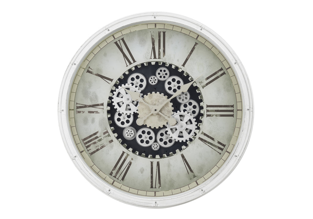 CLOCKS - 30""DIA / GEAR MECHANISM WALL CLOCK / WHITE