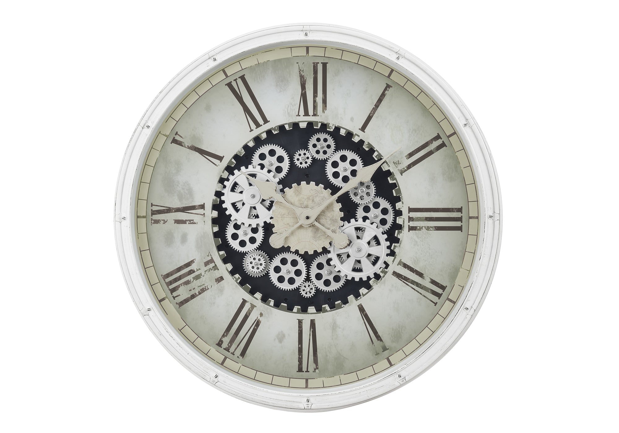 CLOCKS - 30""DIA / GEAR MECHANISM WALL CLOCK / WHITE