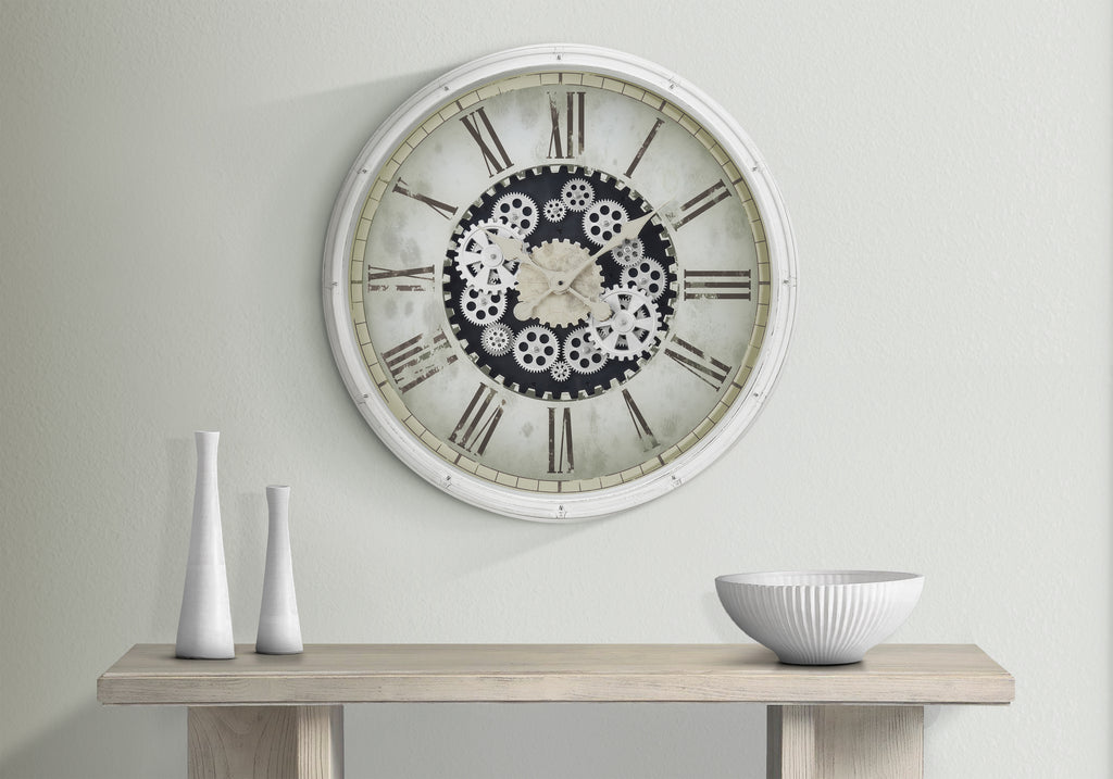 CLOCKS - 30""DIA / GEAR MECHANISM WALL CLOCK / WHITE