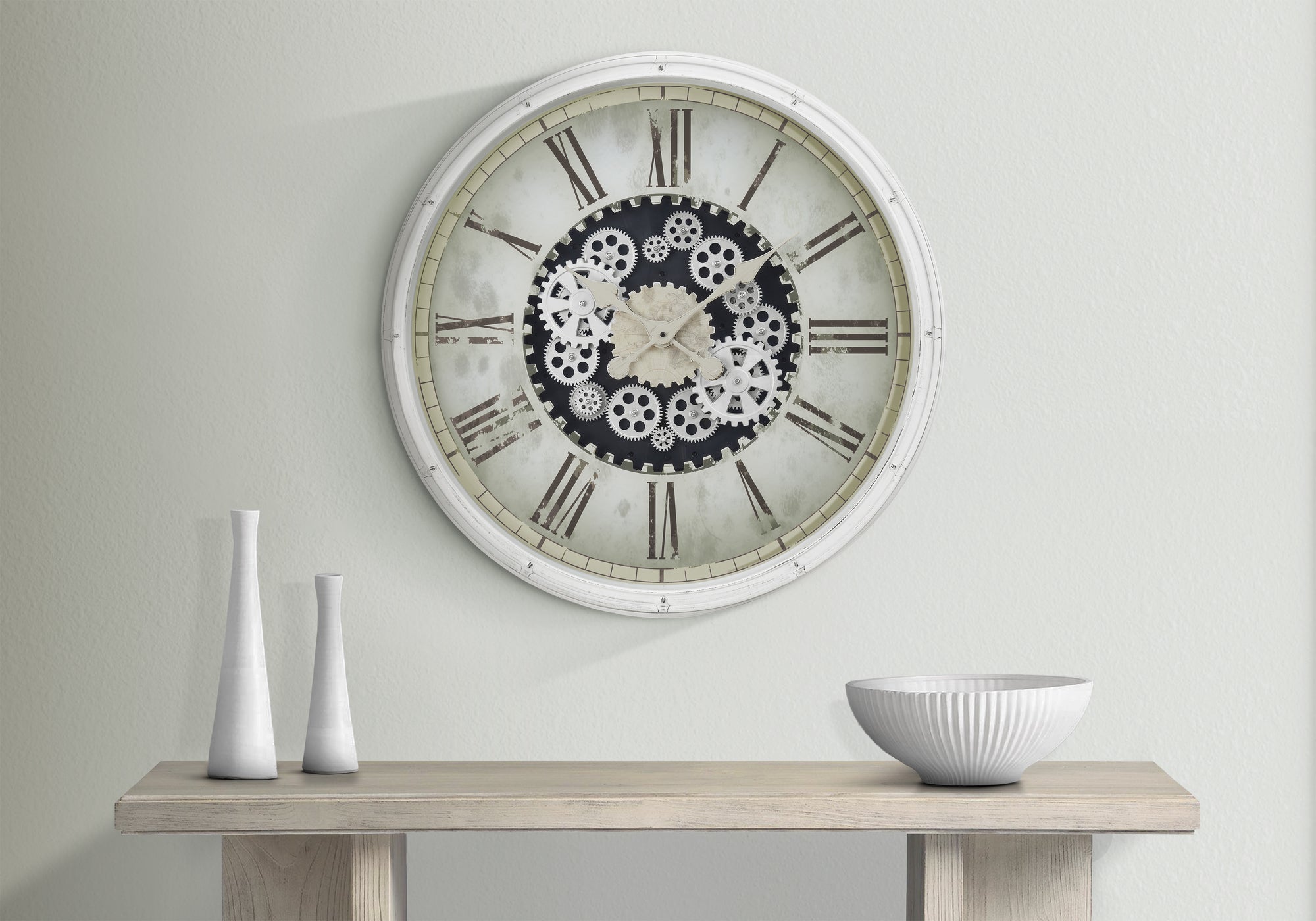 CLOCKS - 30""DIA / GEAR MECHANISM WALL CLOCK / WHITE