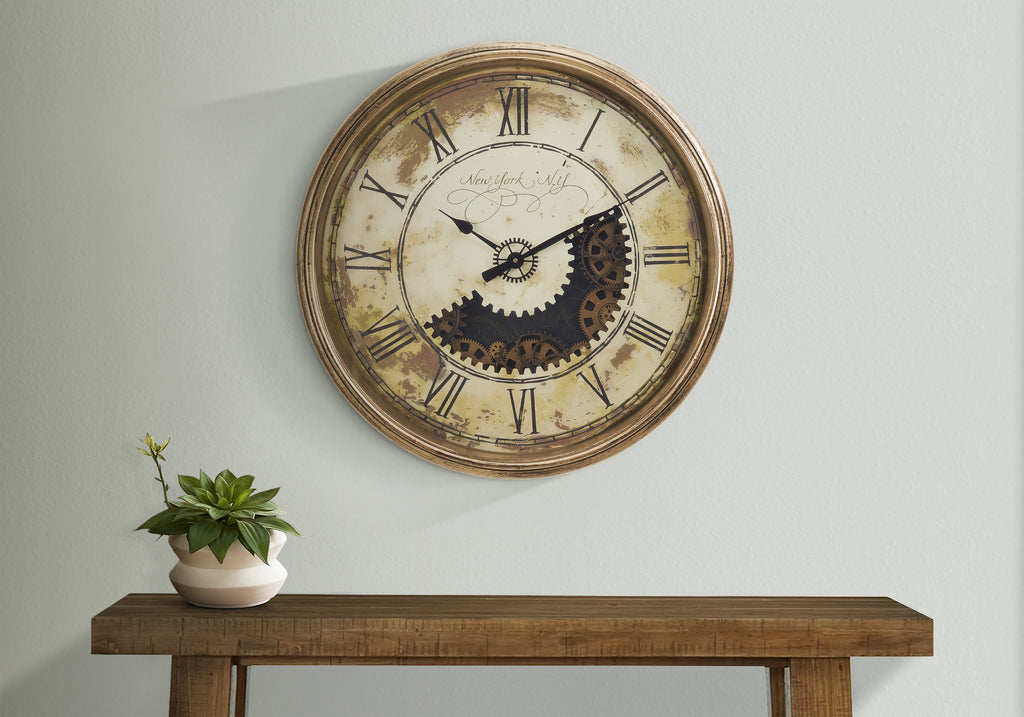 CLOCKS - 30""DIA / GEAR MECHANISM WALL CLOCK / BROWN