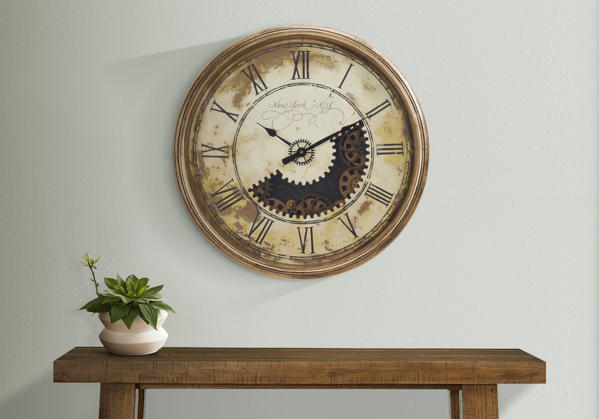 CLOCKS - 30""DIA / GEAR MECHANISM WALL CLOCK / BROWN