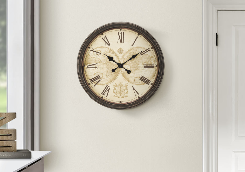 CLOCKS - 20""DIA / WALL CLOCK / ANTIQUE BROWN