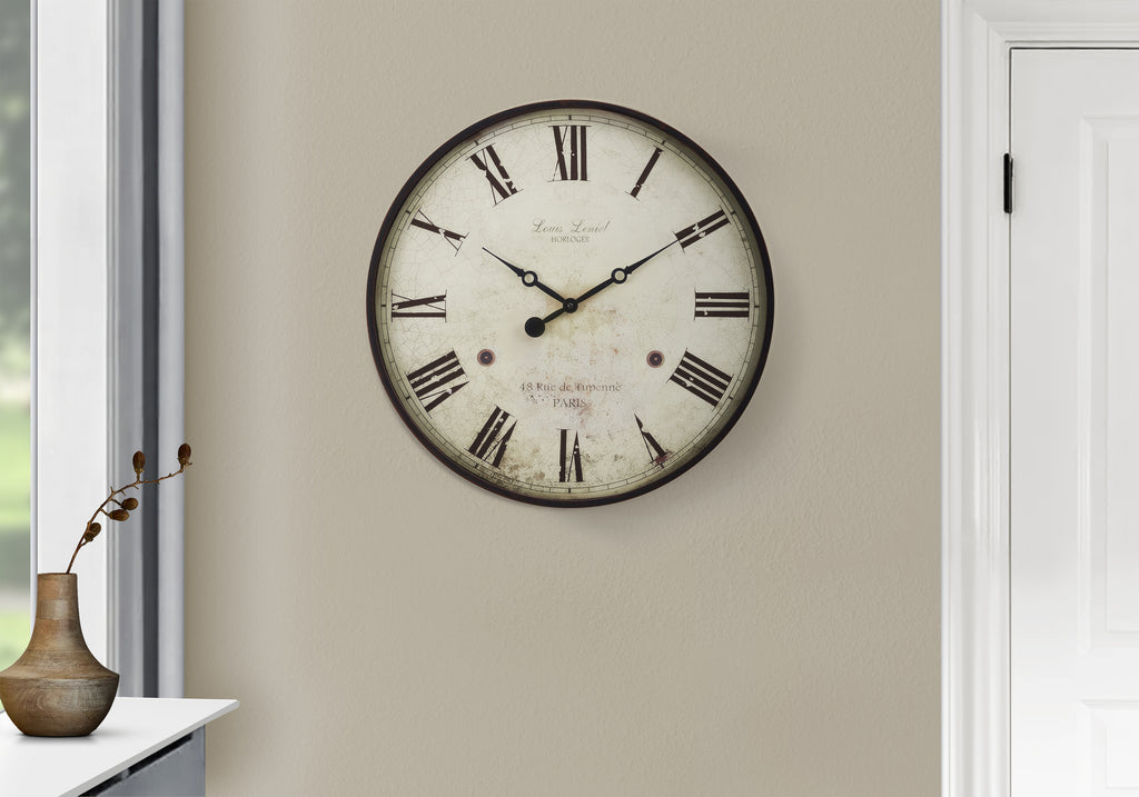 CLOCKS - 20""DIA / WALL CLOCK / ANTIQUE BROWN