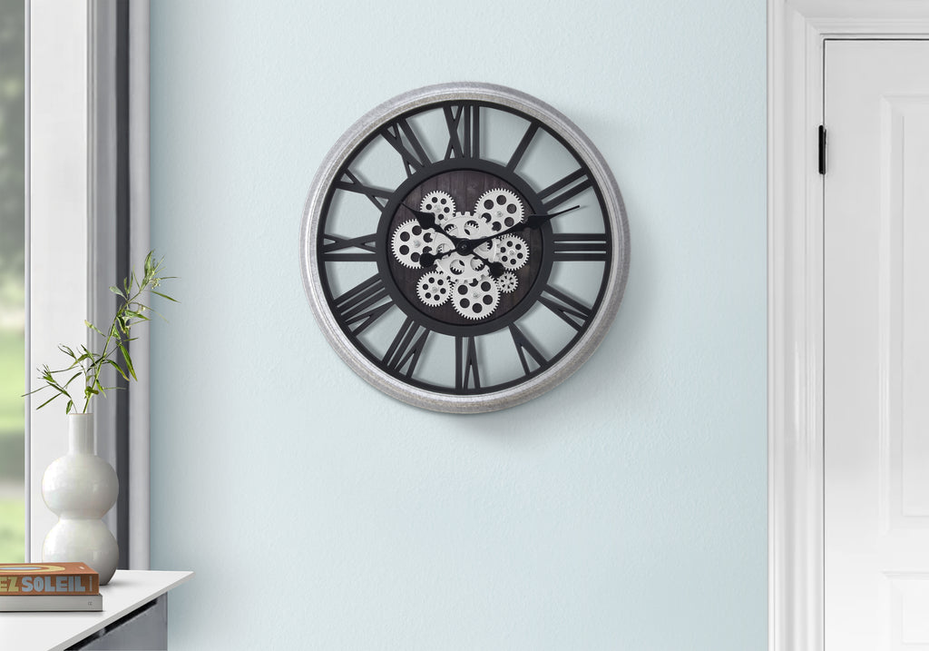 CLOCKS - 20""DIA / WALL CLOCK / BLACK / SILVER