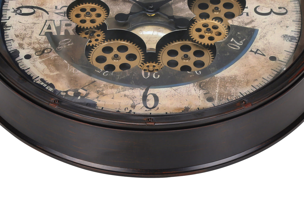 CLOCKS - 20""DIA / GEAR MECHANISM WALL CLOCK / BROWN